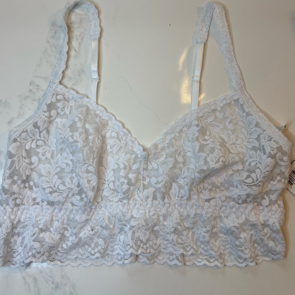 NWT Hanky Panky Retro VNeck Signature White Lace Bralette size M